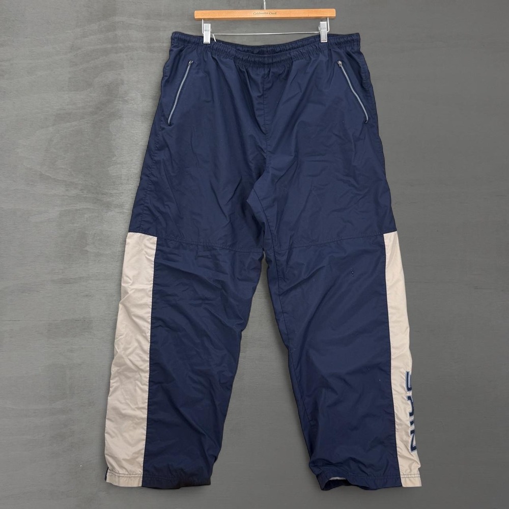 Y2K Nike Track Pants Navy Baggy Blue Cream Colorblock Vintage Embroidered XXL
